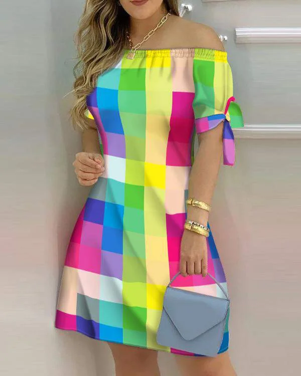 Ombre Colorblock Off Shoulder Tie Detail Casual Dress Casual chic unclassified dresses