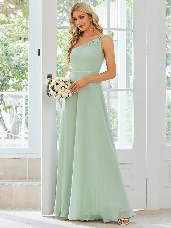 One Shoulder Beaded Chiffon Wholesale Bridesmaid Dresses Trendy new unclassified dresses