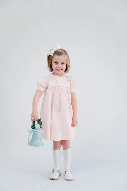 Pink Batiste Dress with Christmas Bell Printed unclassified dresses