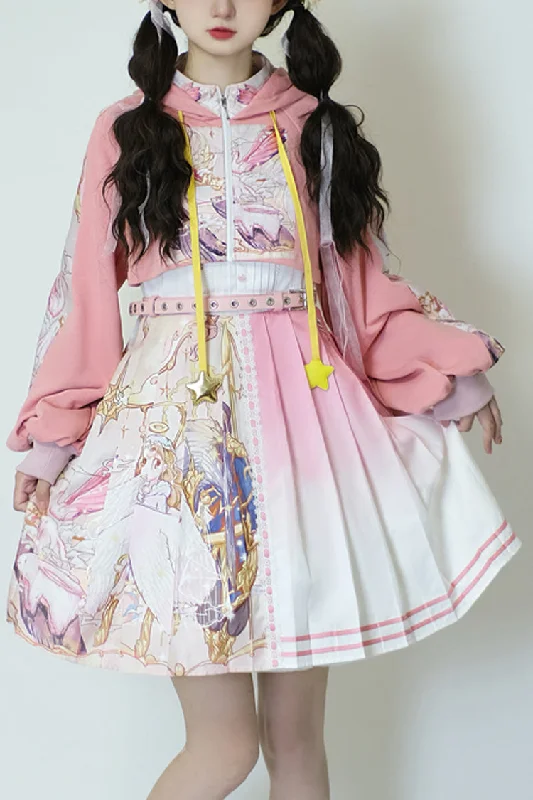 Pink Beginning Of Sun And Moon Series Printing Sweet Lolita JSK Dress And Hoodie Set Soft fabric unclassified dresses