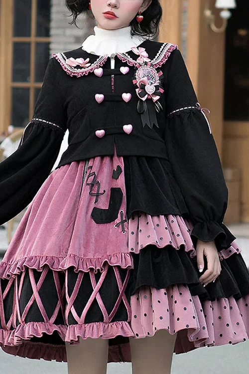 Pink/Black Vintage Stitching Strawberry Sweet Lolita JSK Dress Metallic unclassified dresses