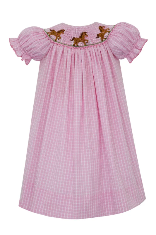 Pink Check Hand Smocked Horse Bishop Breathable unclassified dresses