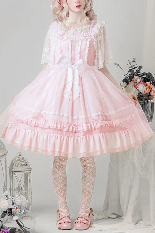 Pink Chiffon High Waist Multi-Layer Ruffled Sweet Lolita JSK Dress Embroidered unclassified dresses