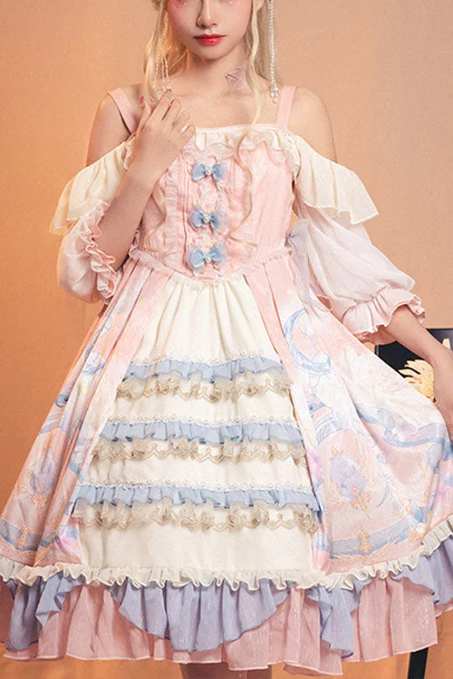 Pink Cloud Dreamland Bowknot Strapless Multi-Layer Ruffled Sweet Lolita OP Dress Travel unclassified dresses