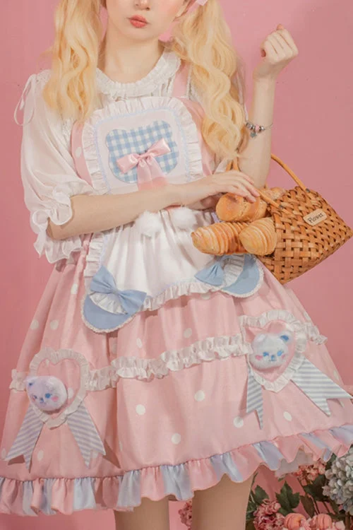 Pink Jenny Bear Diaries Polka Dot Print Sweet Lolita JSK Dress Knitted unclassified dresses