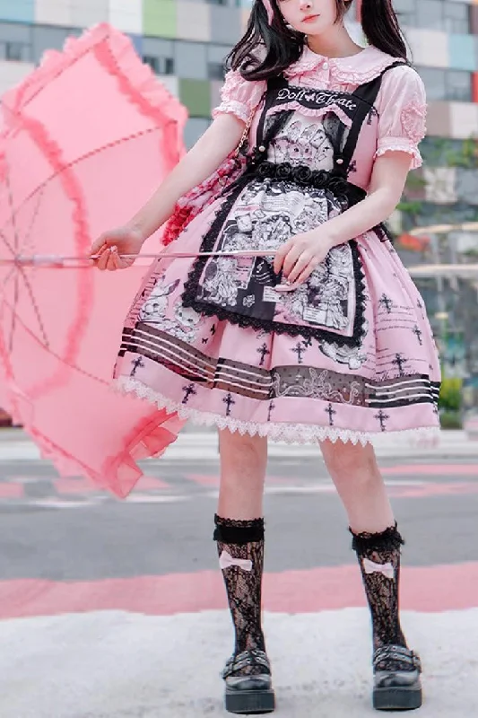 Pink Rabbit Doll Theater Print Sweet Lolita Jsk Dress Long unclassified dresses