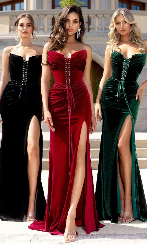 Portia and Scarlett PS25640E - Strapless V-Neck Velvet Prom Gown Flowy unclassified dresses