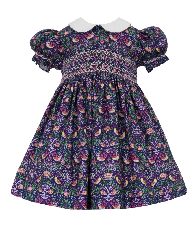 Purple Festive Bird Smocked Liberty Float Dress Trendy unclassified dresses