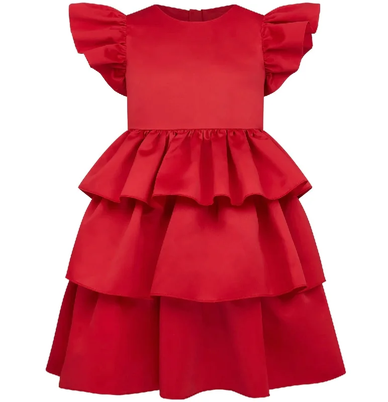 Red Ruffle Satin Frill Dress Stretchy unclassified dresses