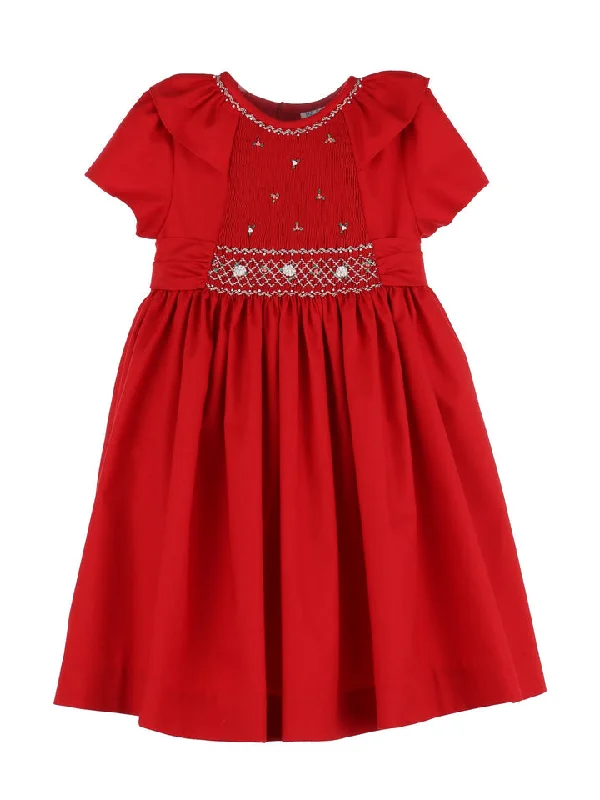 Red Smocked Holiday Dress Chiffon unclassified dresses