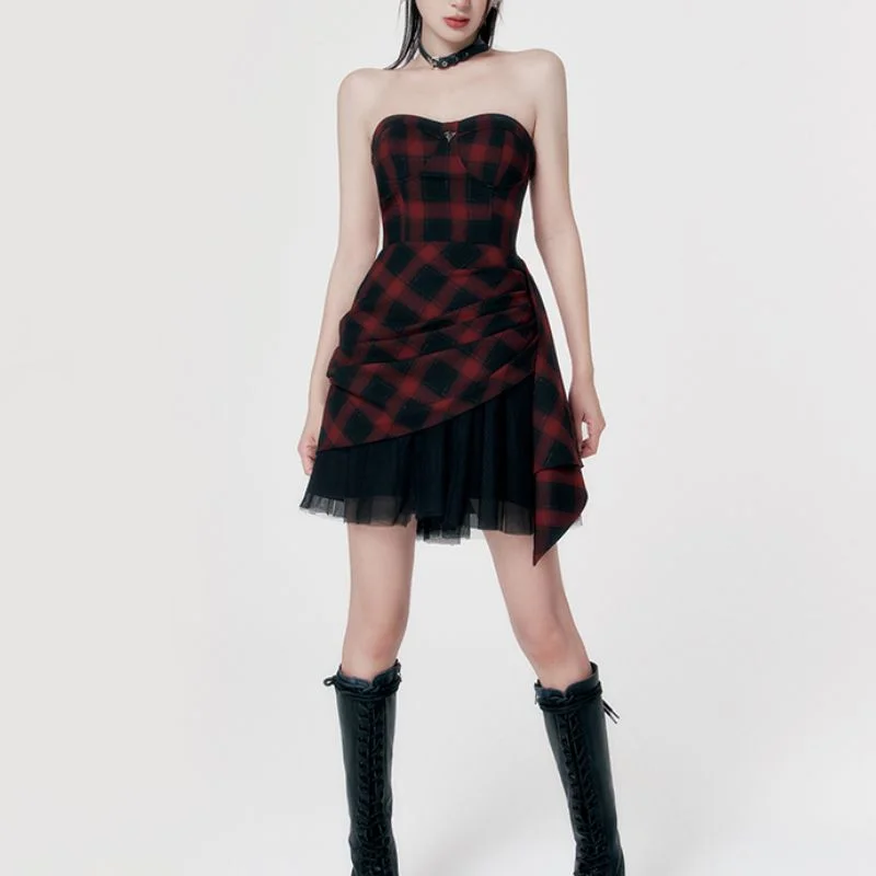 Red Tartan Steampunk dress Club unclassified dresses