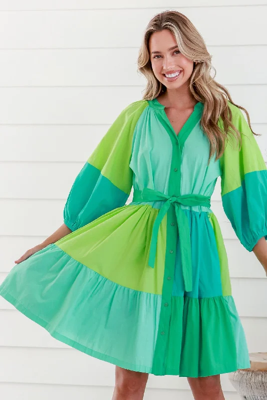 Ryleigh Smock Dress In Multi Green Colourblock Cotton Engagement unclassified dresses