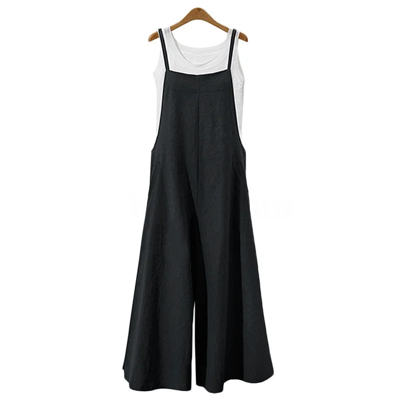 S-5XL 2022 Summer Women Strappy Solid Comfy Wide Leg Jumpsuits Women's Casual Loose Dungarees Bib Overalls Cotton Linen Rompers Anniversary unclassified dresses