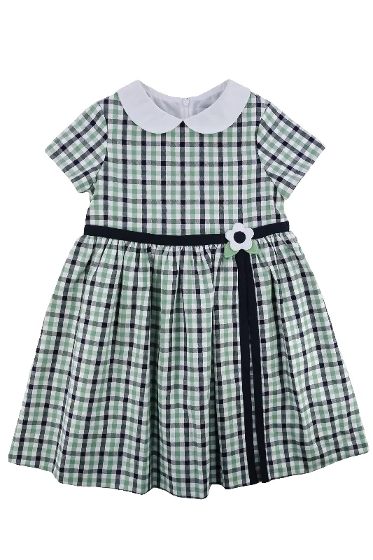 Sage & Navy Gingham Dress with Flower Travel unclassified dresses