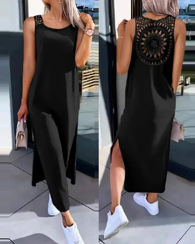 SLIT HOLLOW OUT CASUAL DRESS Office unclassified dresses