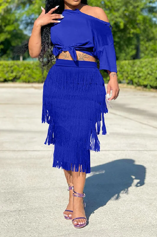 Solid Color Elegant Tassel Dress Suit Trendy unclassified dresses