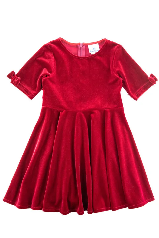 Stretch Velvet Dress w/ Bow Detail on Sleeve Open-back unclassified dresses