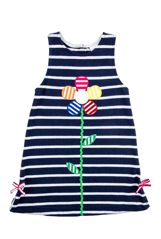 Stripe Knit Dress w/ Appliqué Flowers Casual unclassified dresses