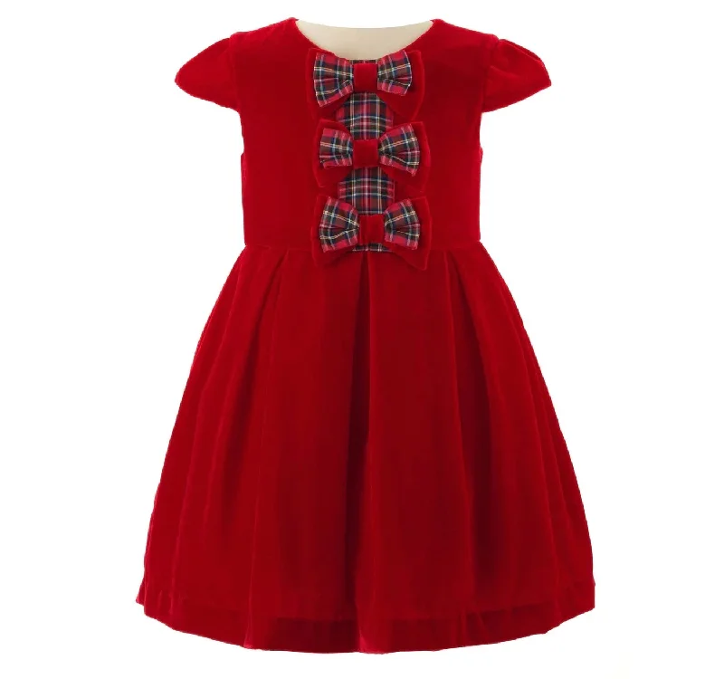 Tartan Bow Red Silk Velvet Dress Bodycon unclassified dresses