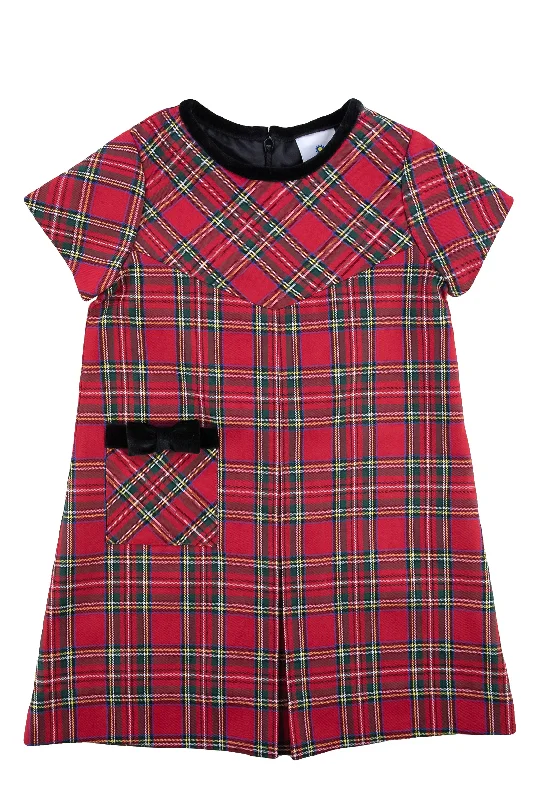 Tartan Plaid Dress w/ Front Pleat & Pocket Soft fabric unclassified dresses