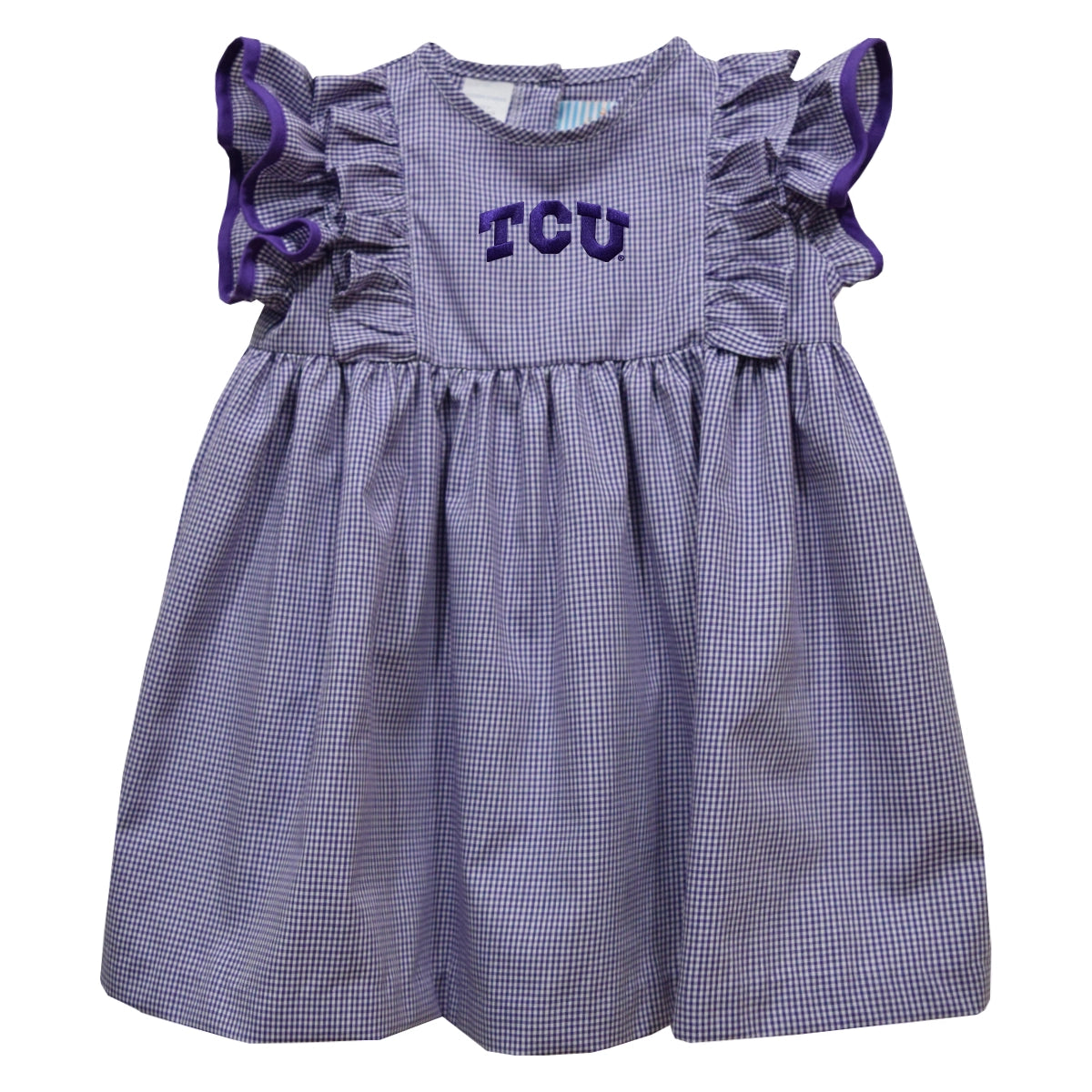 TCU Purple Gingham Ruffle Shoulder Dress Chic unclassified dresses