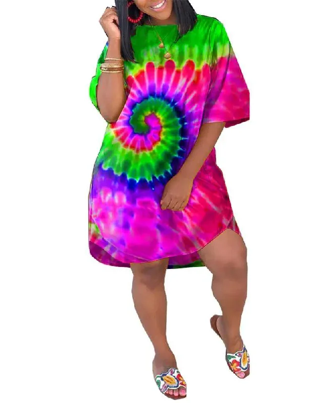 TIE DYE PRINT POCKET DECOR CASUAL DRESS Winter unclassified dresses