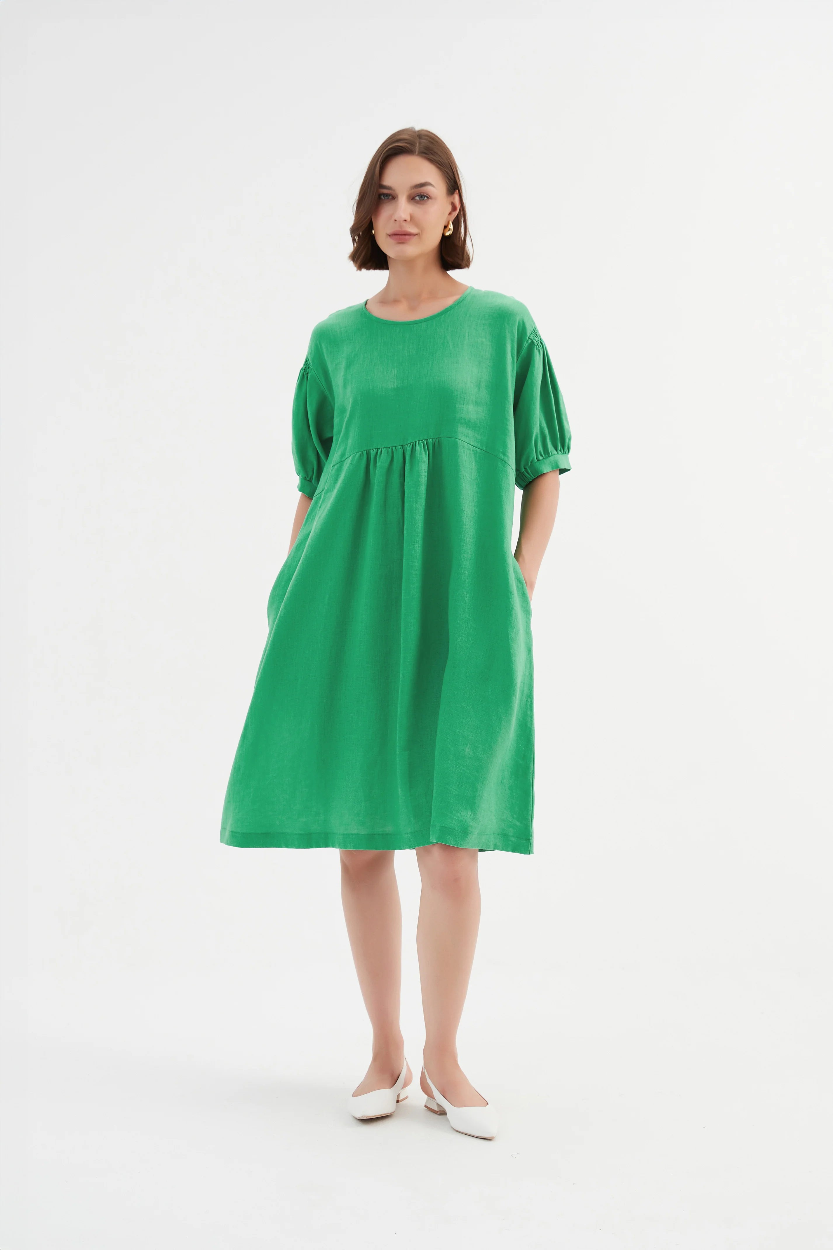 Tirelli - Dress - Bishop Sleeve Shirring - Cool Green Elegant unclassified dresses