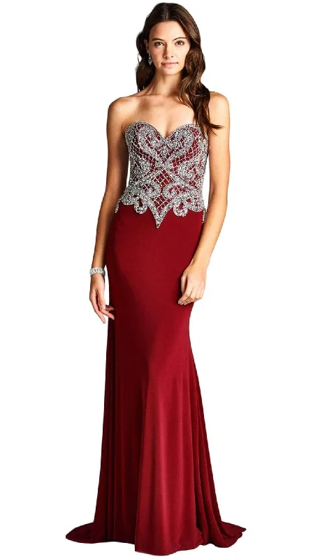 Trevi Collection - Embellished Strapless Fitted Evening Dress Floral unclassified dresses