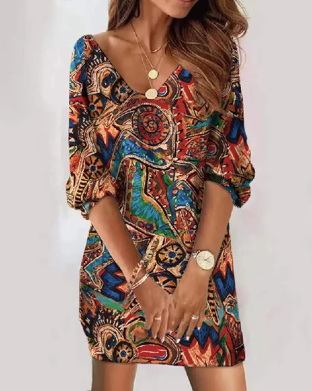 TRIBAL PRINT V NECK CASUAL DRESS Lightweight unclassified dresses