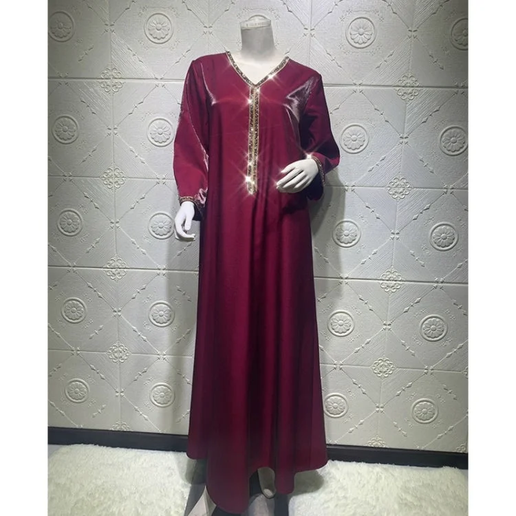 Women Solid Color Drill Robe Dress (Color:Red Wine Size:XL) A-line unclassified dresses