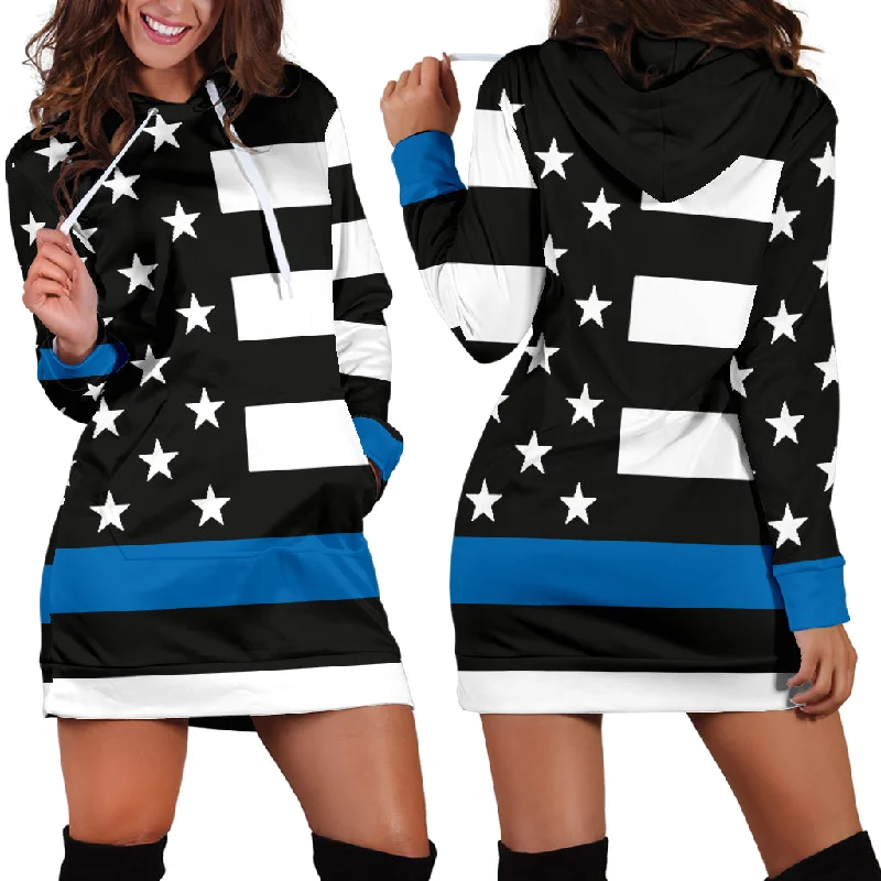 Women's Thin Blue Line Flag Hoodie Dress Floral unclassified dresses