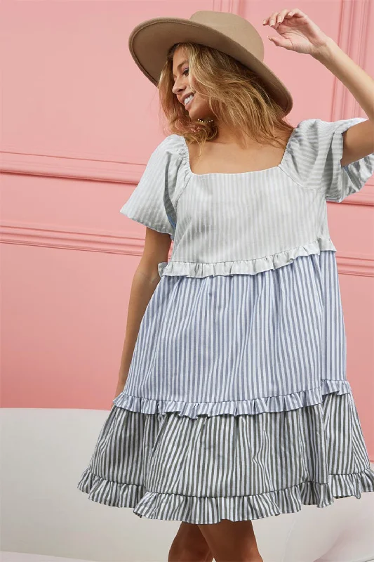 BiBi Striped Ruffle Tiered Mini Dress Comfortable Mini Skirt