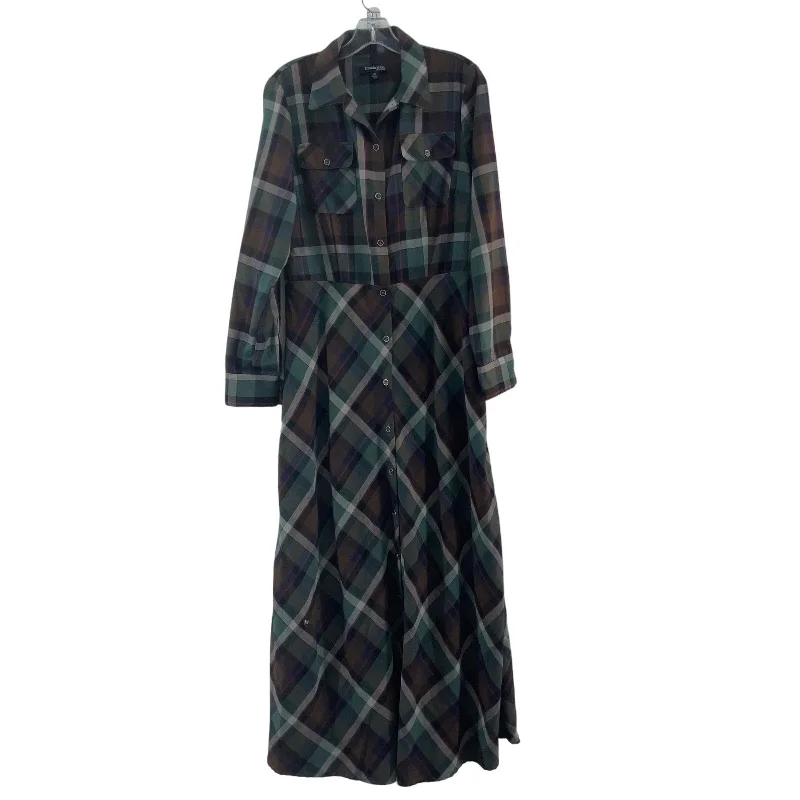 Chadwicks Women's Plaid Brown Shirt Dress Size 8T Long Polyester/Spandex Soft Flow Maxi