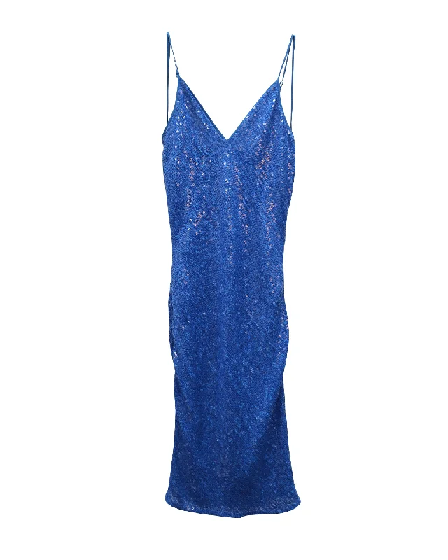 Diane Von Furstenberg Havita Sequin Cami Midi Dress in Blue Silk Summer Midi Skirt