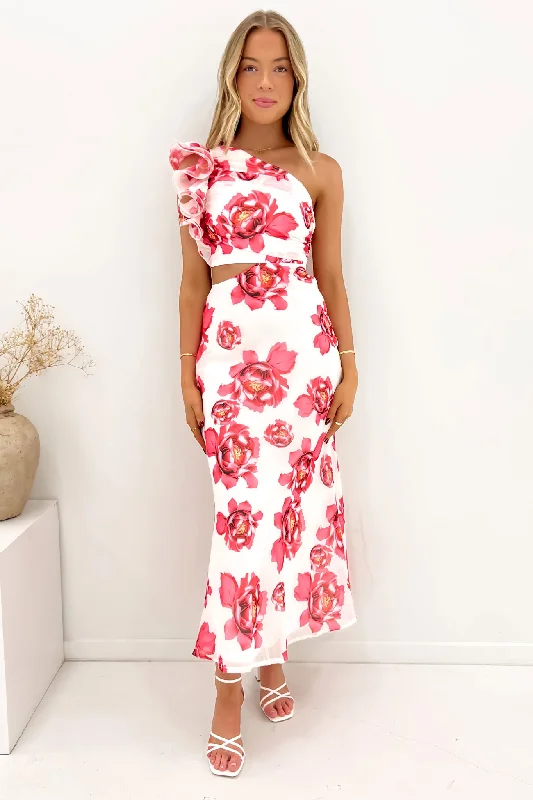 Knox Midi Dress Red Floral Printed Midi Outfit