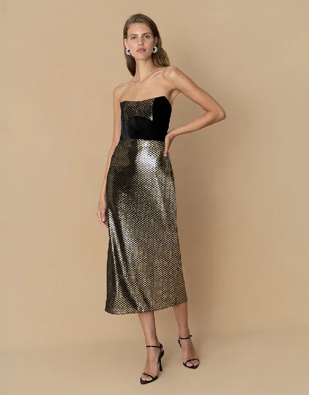 Luna Velvet Midi Dress - Crystal Black - SALE Elegant Satin Skirt