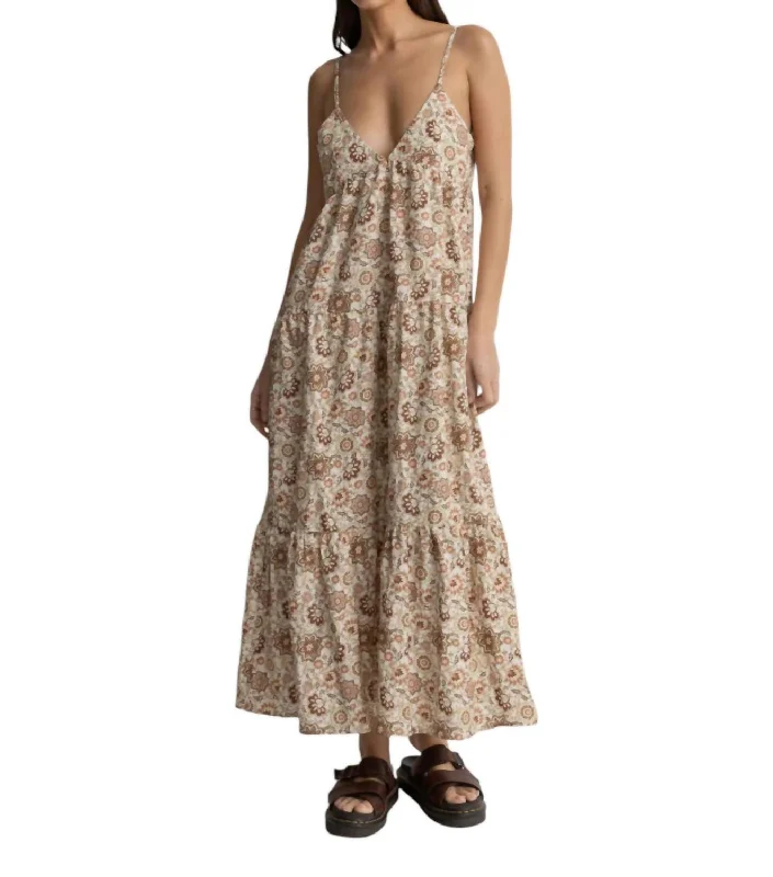 Raya Paisley Tiered Midi Dress In Natural Casual A-line Skirt