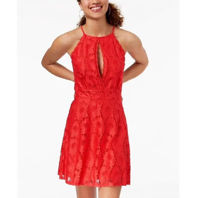 Lace Sleeveless Fit Flare Skater Dress In Red Sexy Lace Gown