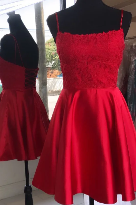 Lace-Up Little Red Homecoming Dress Off-shoulder Lace Dress