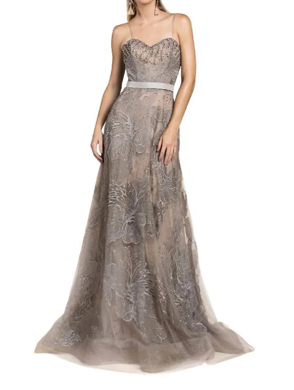 Oriental Orchid Lace Gown In Gray Elegant Lace Gown