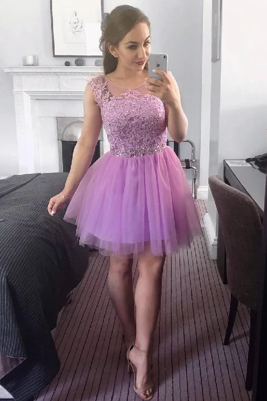 Short Lilac Homecoming Dress with Lace Top Chic Lace Dress